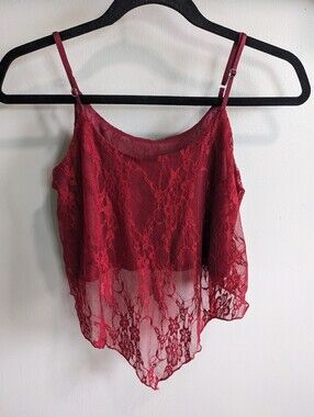 Babydoll Red asymmetrical lace camisole crop top Strappy Size Small